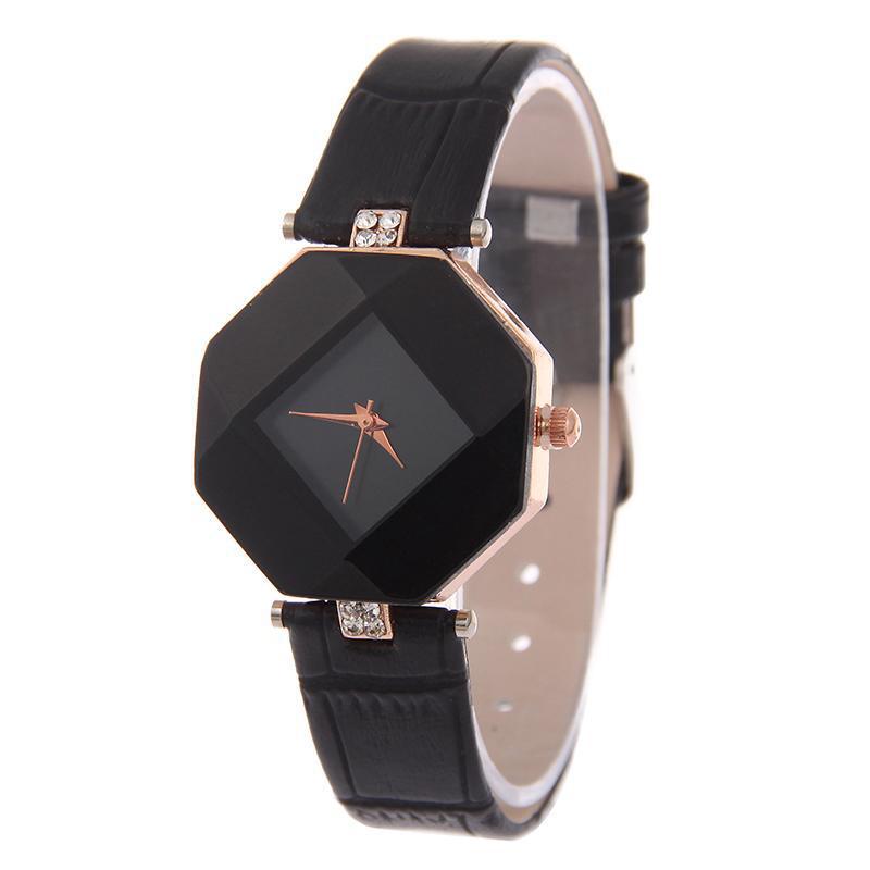 Women Watches Gem Cut Geometry Crystal Leather Quartz Wristwatch Fashion Dress Watch Ladies Gifts Clock Relogio Feminino