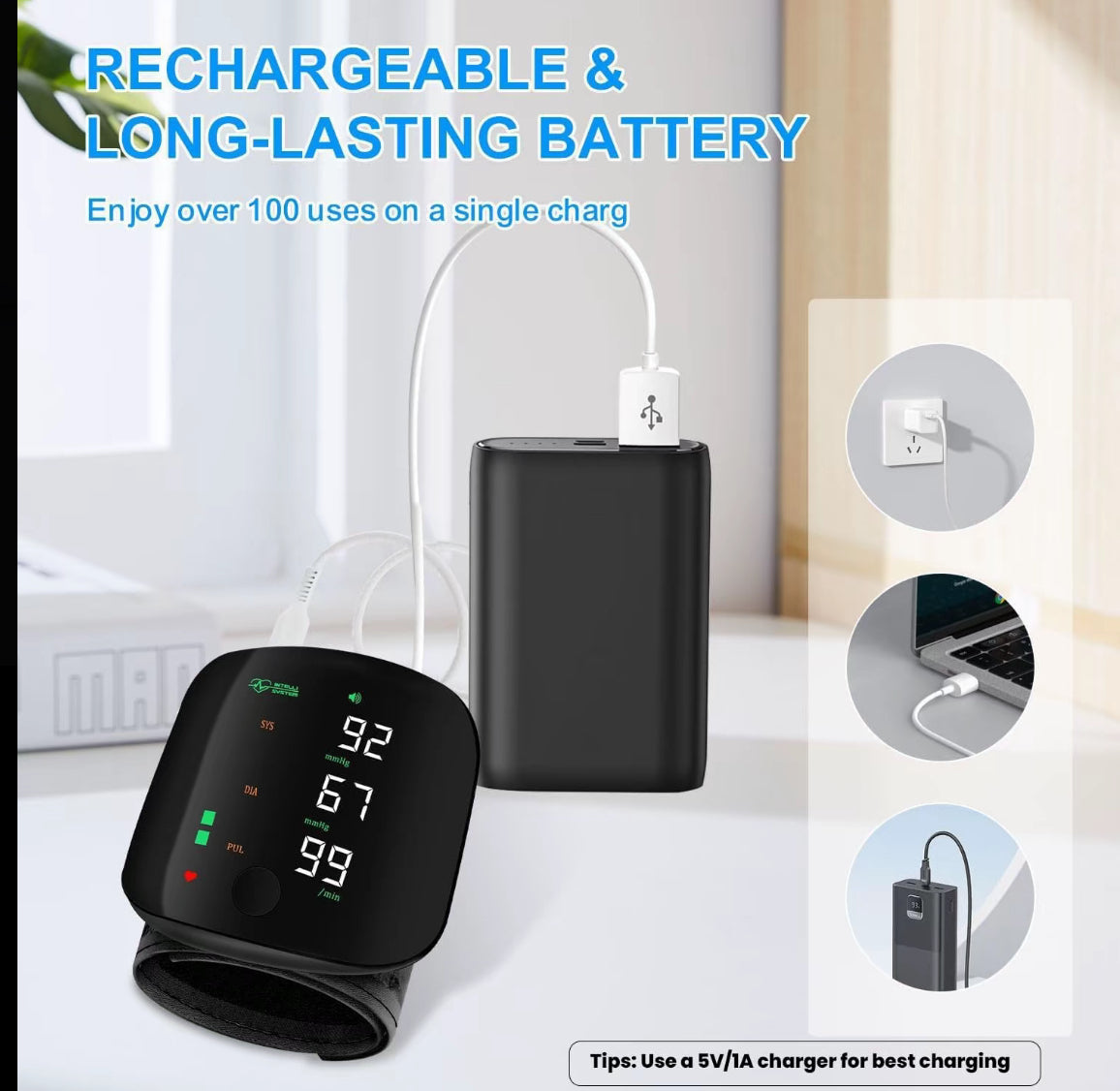 Digital Wrist Blood Pressure Meter Automatic Voice Tonometer Heart Rate Monitor Smart Touch LCD Screen Charge Sphygmomanometer