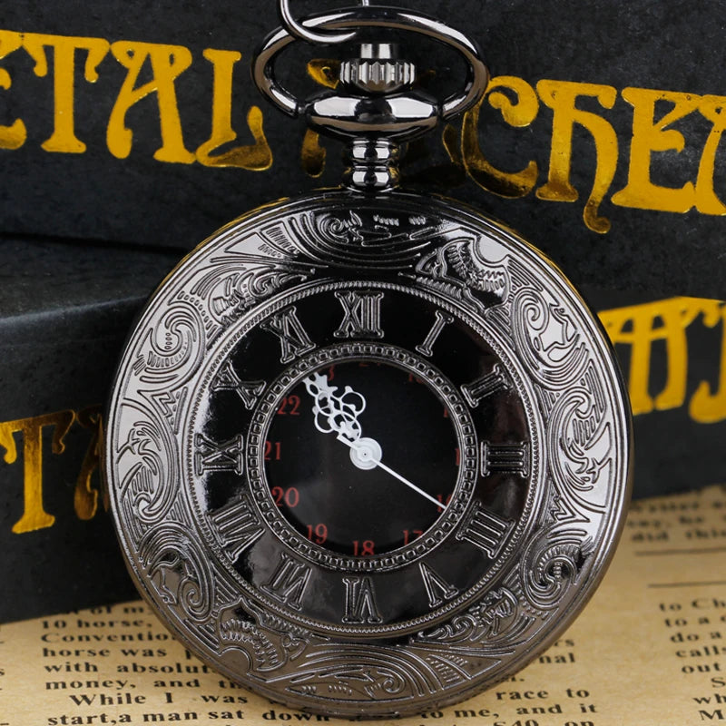 Luxury Gold Roman Numerals Quartz Pocket Watch Chain Men Women Hollow Case Vintage Pendant Necklace Best Gifts for Men Women
