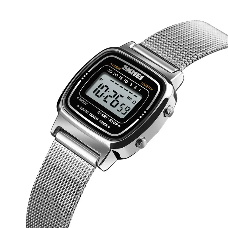 Women Bracelet Dress Watches Luxury Brand Stainless Steel Strap Fashion Waterproof Digital Chronograph Wristwatch