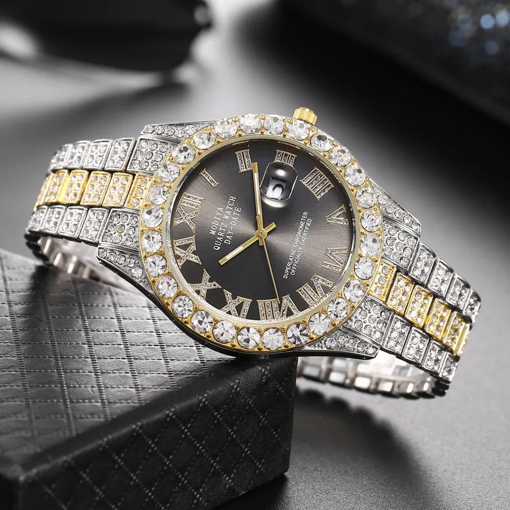 Hip Hop Diamond Bling Watch Men Gold Color Men’s Quartz Watches Luxury Male Clock Relogio Masculino Dropshipping Gifts