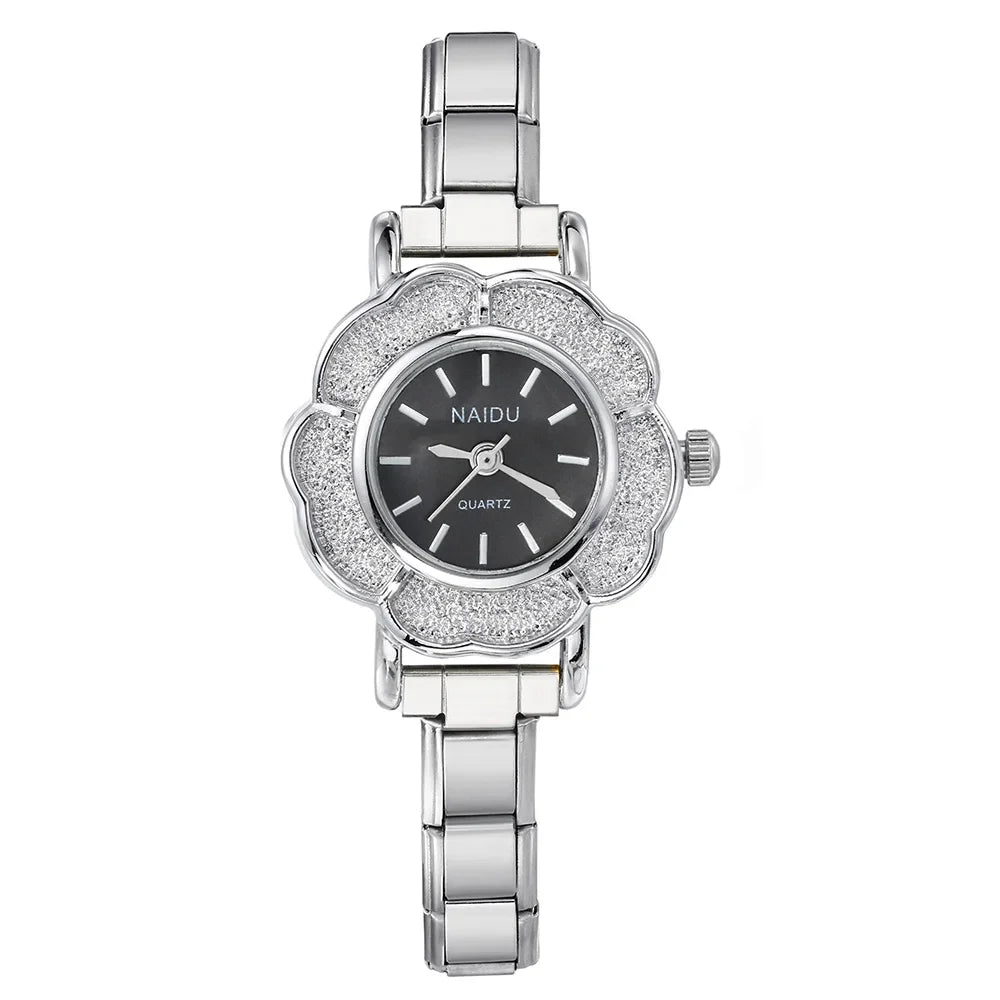 Women's Quartz Watches with Zirconia Flower Inlay Luxury Chic Design Stainless Steel Strap Party Birthday Gift for Her
