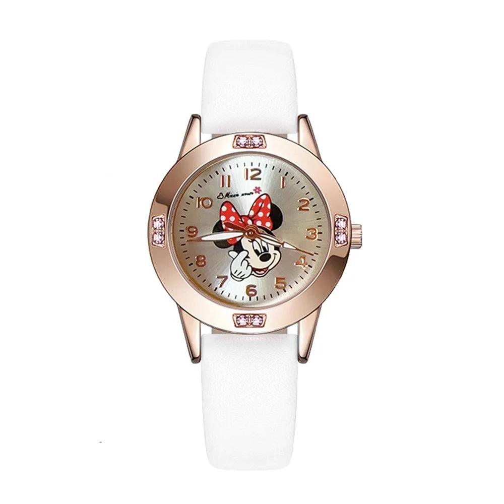Disney Mickey Mouse Cute Fashion Cartoon Children's Watch Leather Strap Suitable for Boys and Girls Quartz Watch Festival Gift