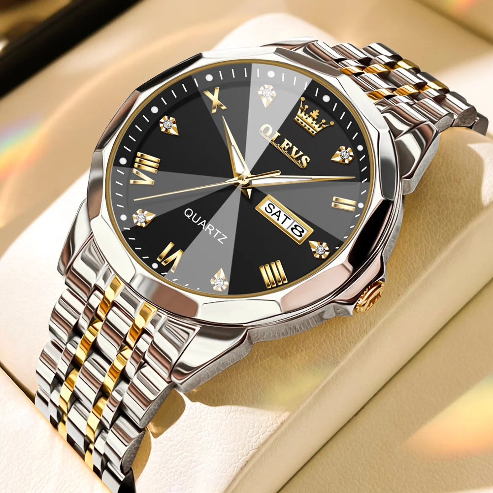 OLEVS New Watch for Men Original Quartz Waterproof Male Wristwatch Gold Stainless Steel Strap High-end Luxury Man Watch Clock