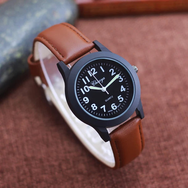 2024 new simple fashion leather strap watches for woman man children boys young students 12hours quartz waterproof watches clock