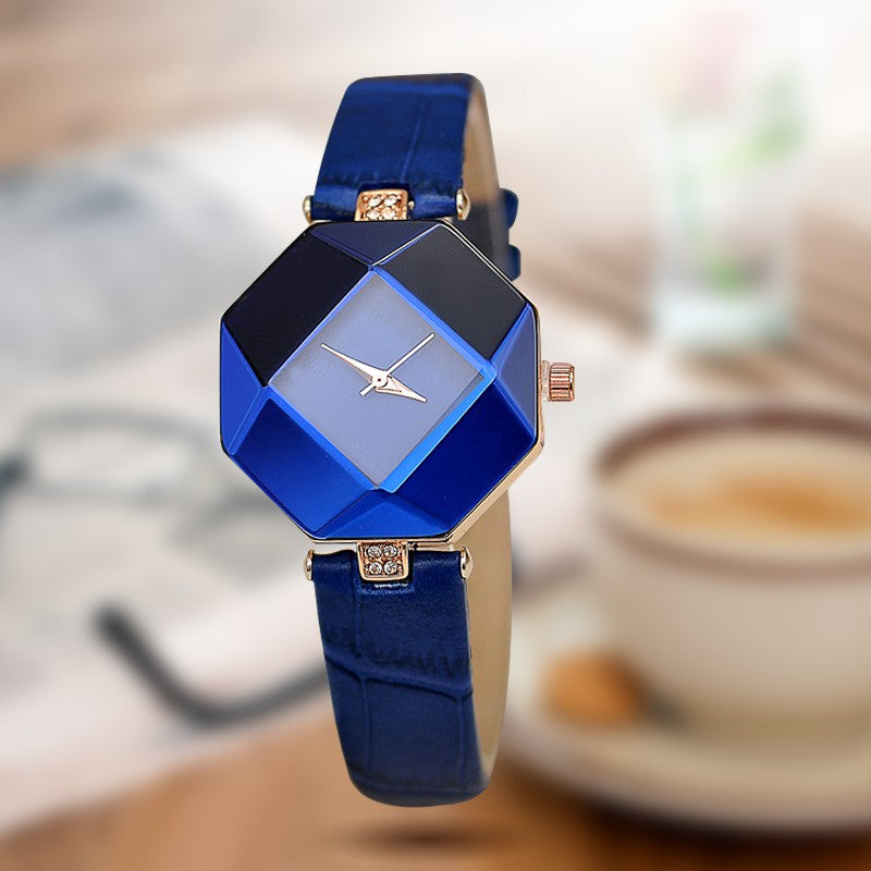 Women Watches Gem Cut Geometry Crystal Leather Quartz Wristwatch Fashion Dress Watch Ladies Gifts Clock Relogio Feminino