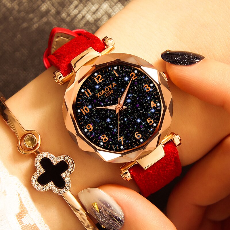 Women Watches Star Sky Dial Clock Luxury Rose Gold Women's Bracelet Quartz Wrist Watches New