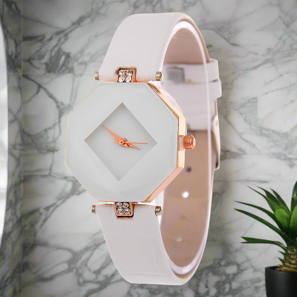 Women Watches Gem Cut Geometry Crystal Leather Quartz Wristwatch Fashion Dress Watch Ladies Gifts Clock Relogio Feminino