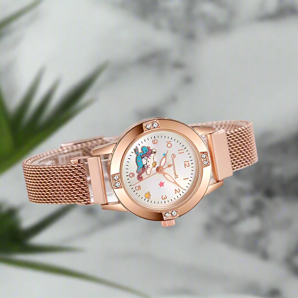 Diamond Ladies Watches Cat Bow Kawaii Pink Ladies Gold Sliver Metal Jewelry Cartoon Magnetic Watch Girls