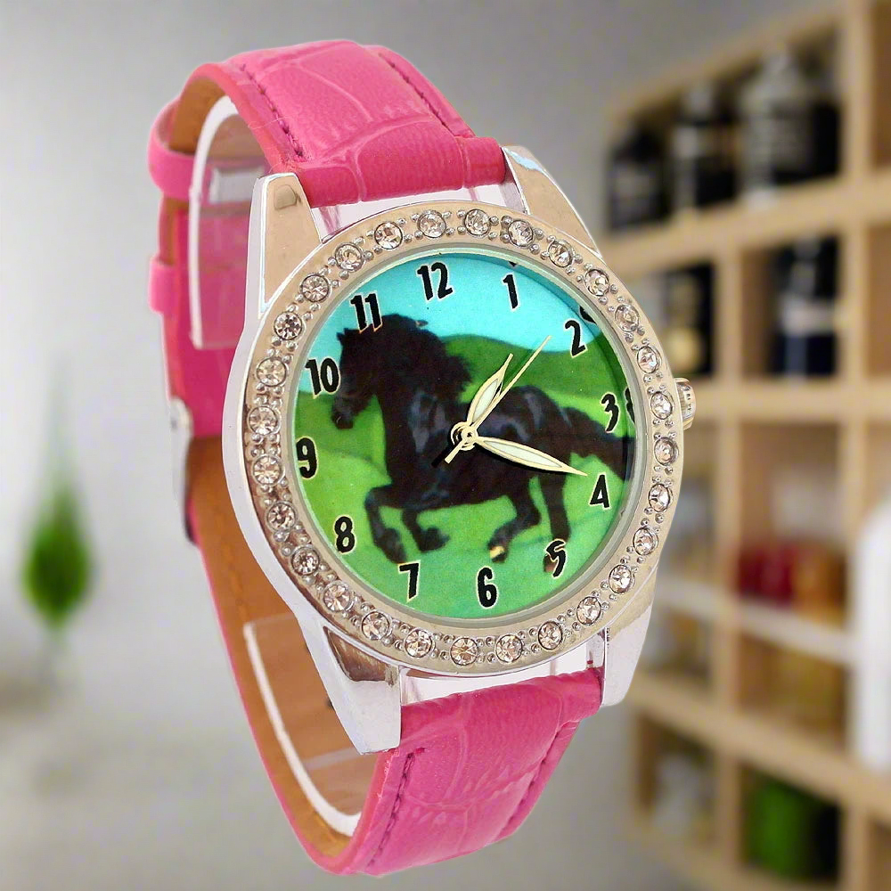 Top Brand Kids Children Fashion Watches Quartz Leather Strap Wrist Watch Boys Girls watches cartoon watches horse dial