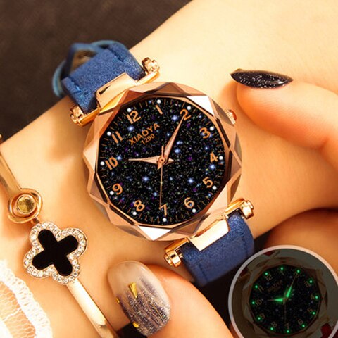 Women Watches Star Sky Dial Clock Luxury Rose Gold Women's Bracelet Quartz Wrist Watches New