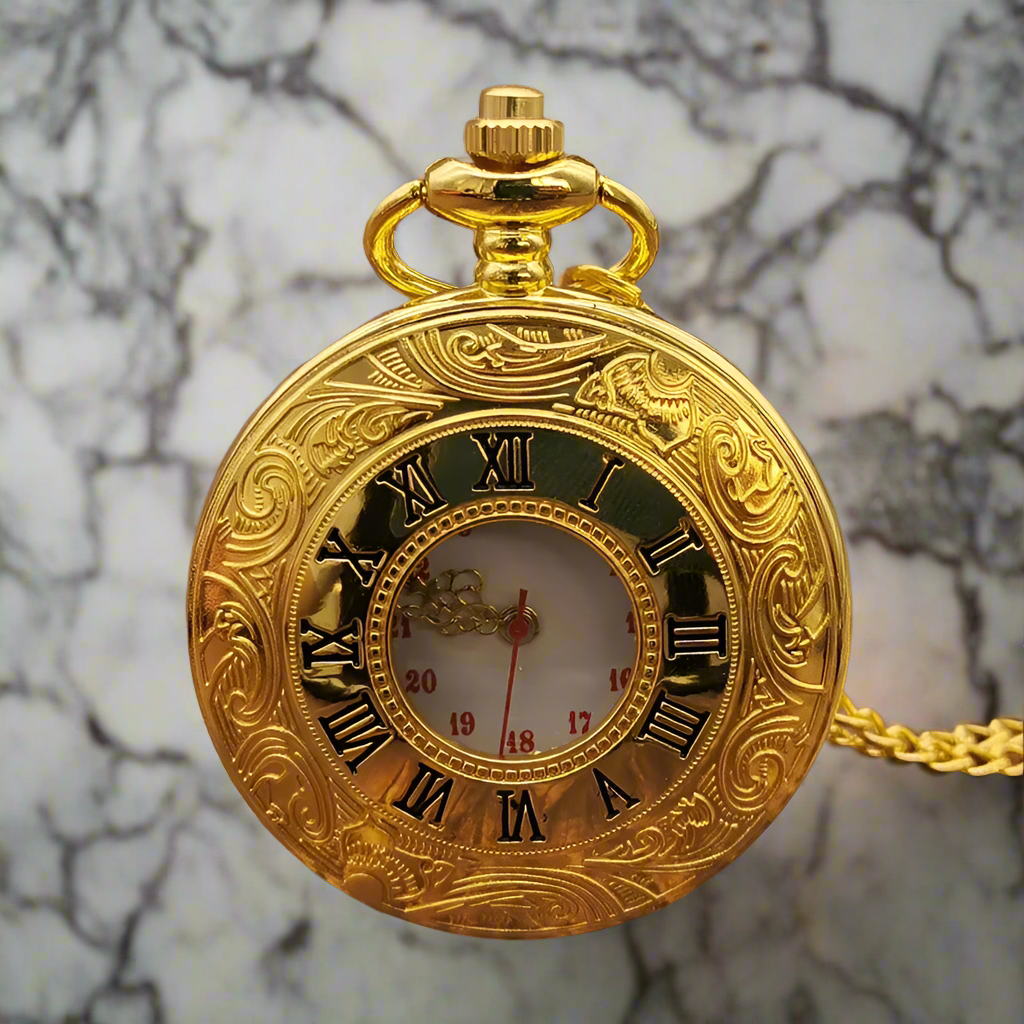 Luxury Gold Roman Numerals Quartz Pocket Watch Chain Men Women Hollow Case Vintage Pendant Necklace Best Gifts for Men Women