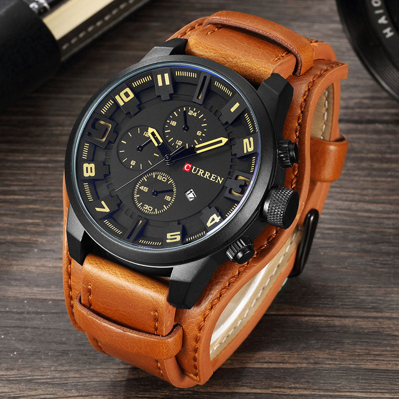 Mens Watches Military Sports Men Watch Quartz Date Clock Casual Leather Wrist Watch Relog