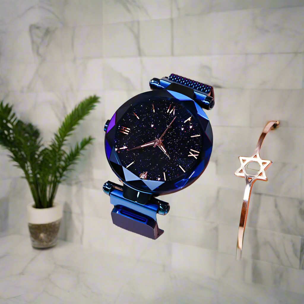 Womens Fashion Starry Sky Watches Magnet Buckle Mesh Belt Diamond Quartz Watch Women Dress Clock