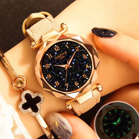 Women Watches Star Sky Dial Clock Luxury Rose Gold Women's Bracelet Quartz Wrist Watches New