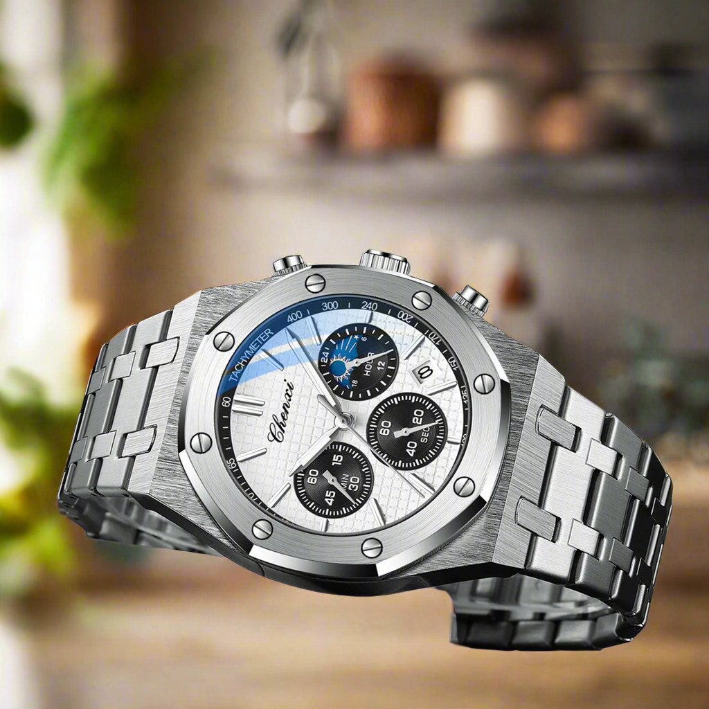 Luxury Business Man Watch High Quality Chronograph Moon Phase Quartz Watches Original Waterproof Clock Male