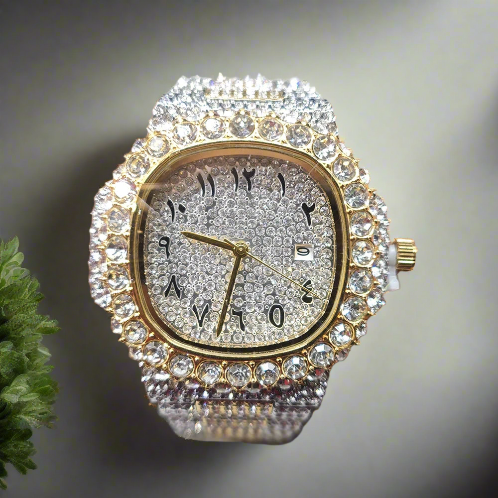 Luxury Brand Men Quartz Watch Fashion Square Hip Hop Diamond Out Sparkling Jewelry Waterproof Stainless Steel Wristwatch Man New