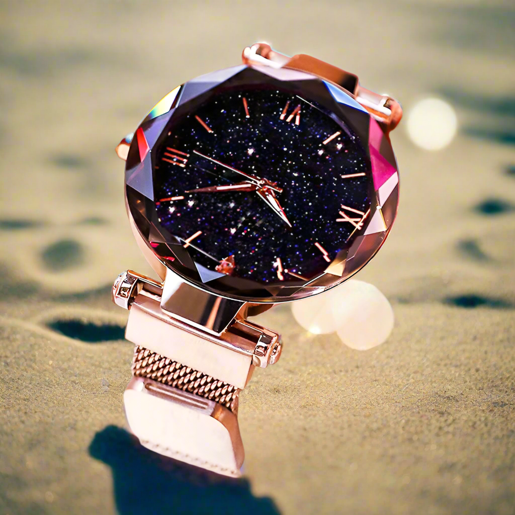 Womens Fashion Starry Sky Watches Magnet Buckle Mesh Belt Diamond Quartz Watch Women Dress Clock