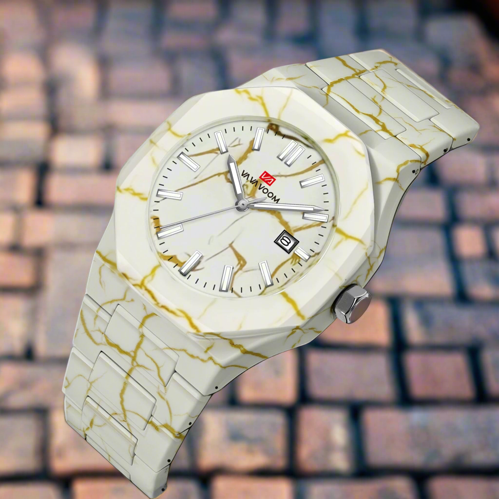 Business Mens Watch  Original Quartz Movement 40mm Marble Pattern Dial Luxury Night Light Sports Wrist Watch