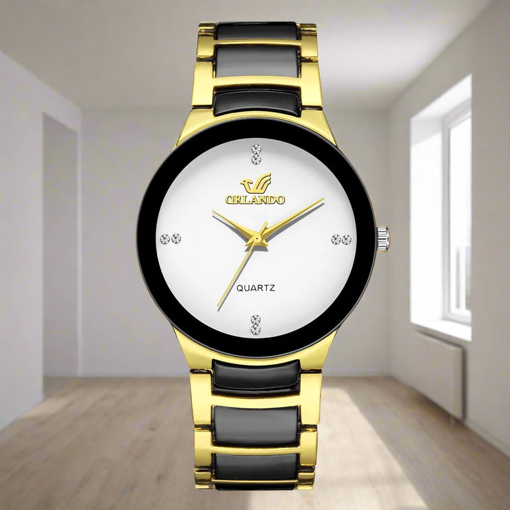 ORLANDO Men Luxury Watches New Arrived Cool Black Gold Quartz Steel Wristwatch Exquisite Masculino Relogio Fashion Clock