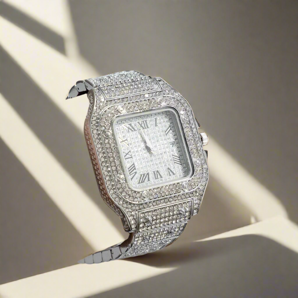 Watch For Men Luxury Gold Square Diamond Full Sky Star Male's Clock Watches Steel Band Quartz Wristwatch