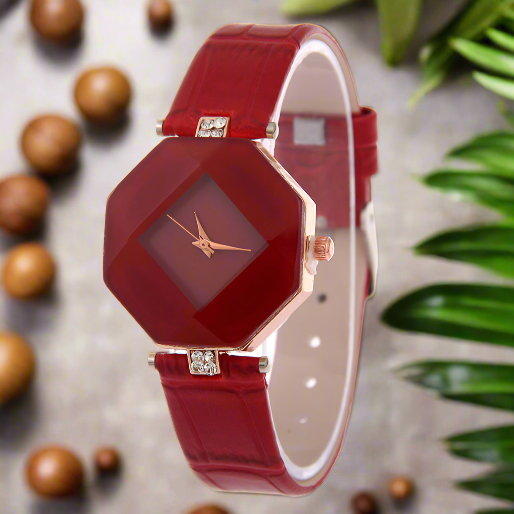 Women Watches Gem Cut Geometry Crystal Leather Quartz Wristwatch Fashion Dress Watch Ladies Gifts Clock Relogio Feminino