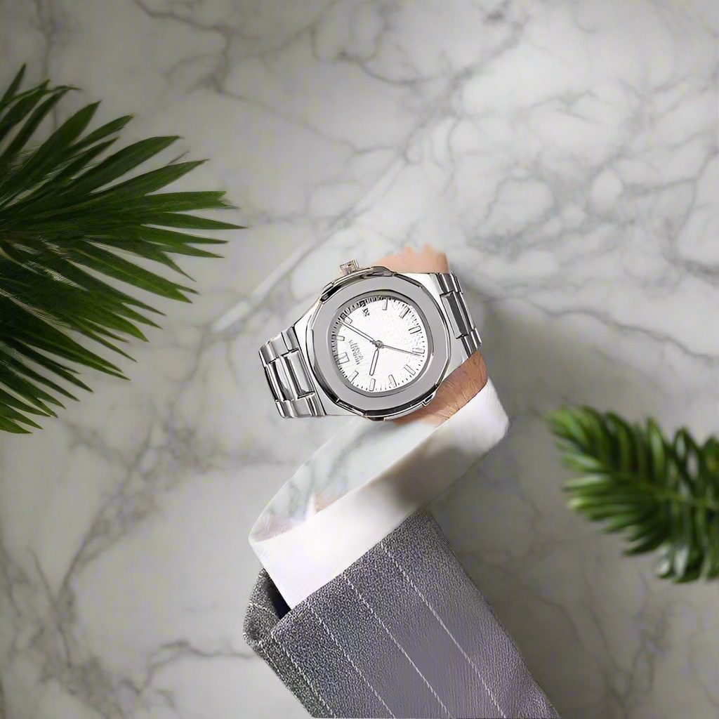 Fashion Luxury Business Square Quartz Watches Classic Stripe Design Dial with Stainless Steel Band Wristwatch for Men