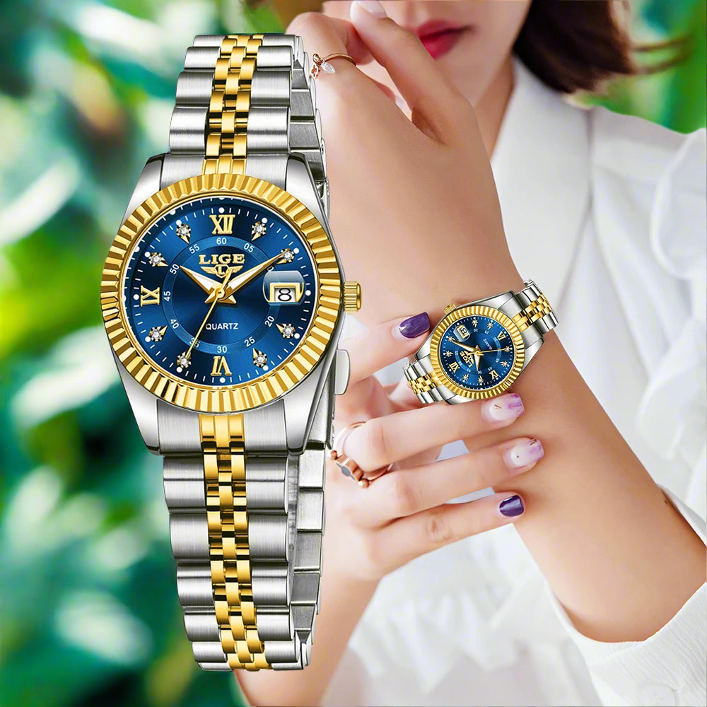 LIGE Fashion Woman Watch Stainless Steel Waterproof Auto Date Elegant Ladies Wristwatch Luxury Original Quartz Watch for Women