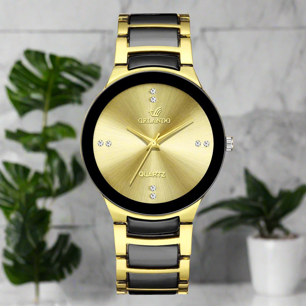 ORLANDO Men Luxury Watches New Arrived Cool Black Gold Quartz Steel Wristwatch Exquisite Masculino Relogio Fashion Clock