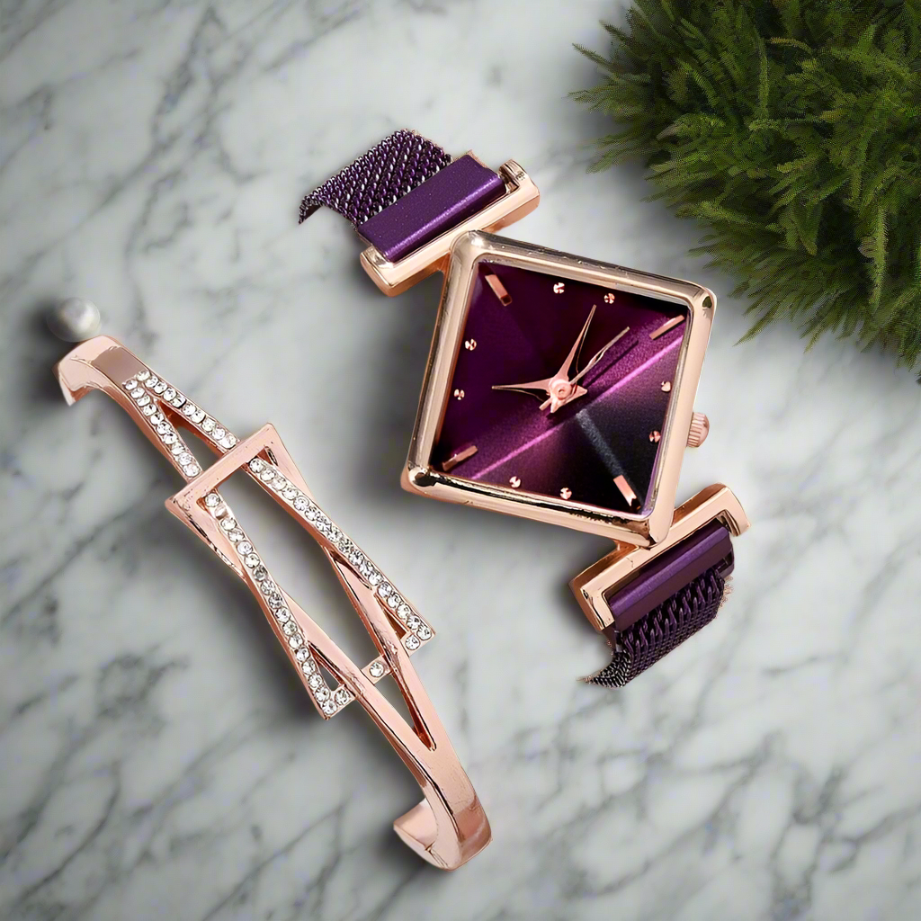 Women Square Watch Luxury Ladies Quartz Magnet Buckle Gradient Color Watches Relogio Feminino For Gift Clock