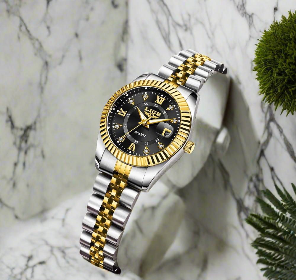 LIGE Fashion Woman Watch Stainless Steel Waterproof Auto Date Elegant Ladies Wristwatch Luxury Original Quartz Watch for Women