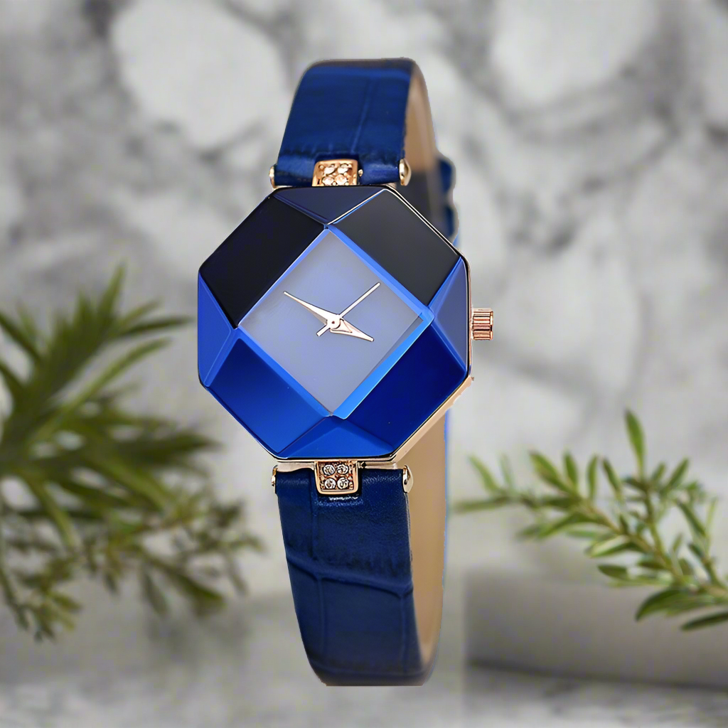 Women Watches Gem Cut Geometry Crystal Leather Quartz Wristwatch Fashion Dress Watch Ladies Gifts Clock Relogio Feminino