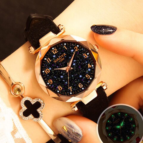 Women Watches Star Sky Dial Clock Luxury Rose Gold Women's Bracelet Quartz Wrist Watches New