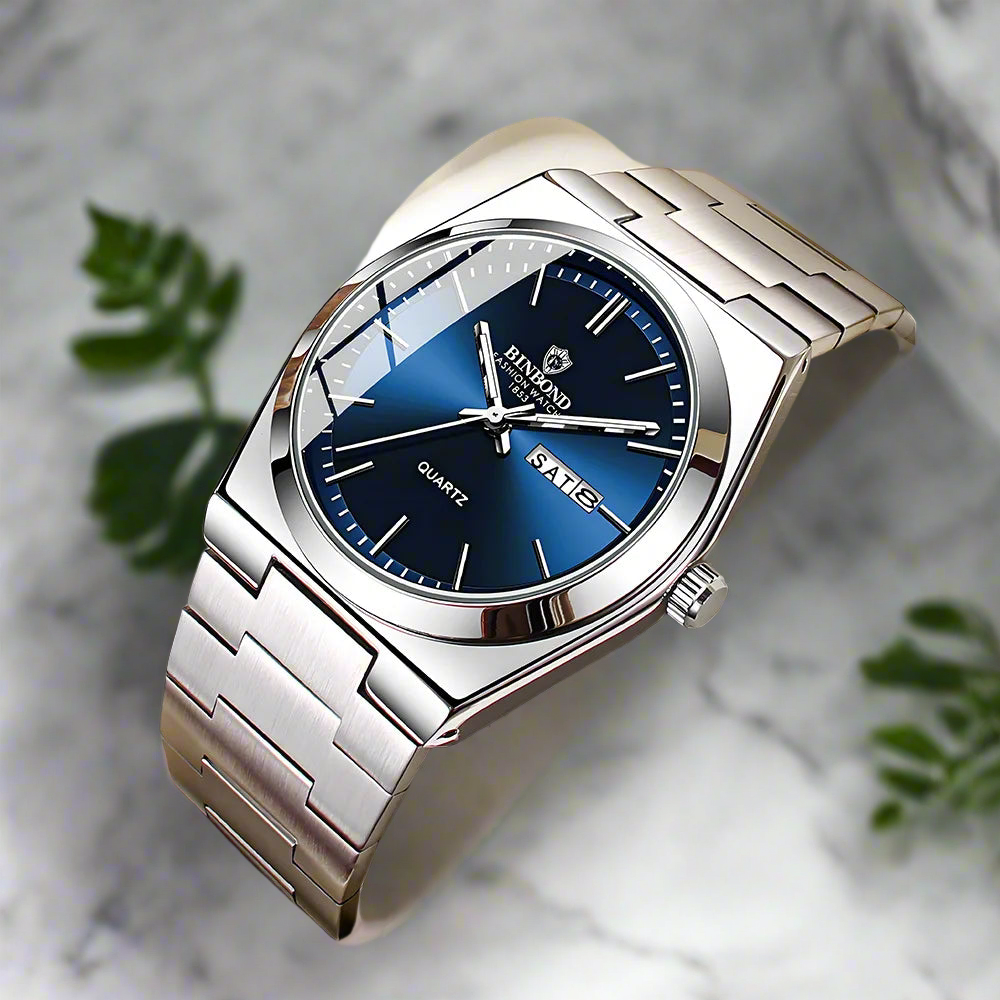 Men Watch Light Luxury Brand Stainless Steel Double Calendar Waterproof Male Business Leisure Fashion Quartz Clock Watches