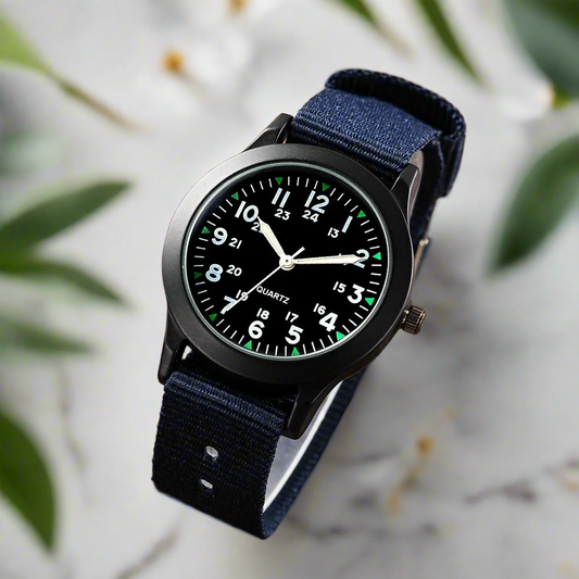 Children Boys Girls 24hours Canvas Luminous Pointer Quartz Wristwatches Kids Students Waterproof Watches for Girls Boys