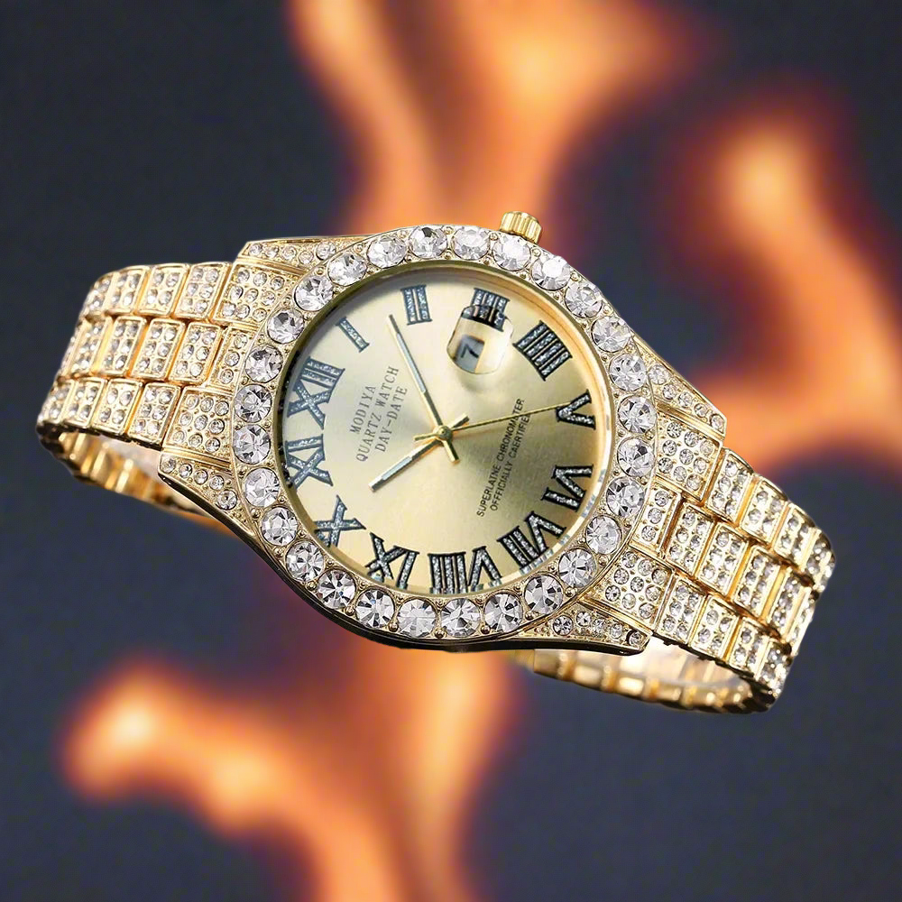 Hip Hop Diamond Bling Watch Men Gold Color Men’s Quartz Watches Luxury Male Clock Relogio Masculino Dropshipping Gifts