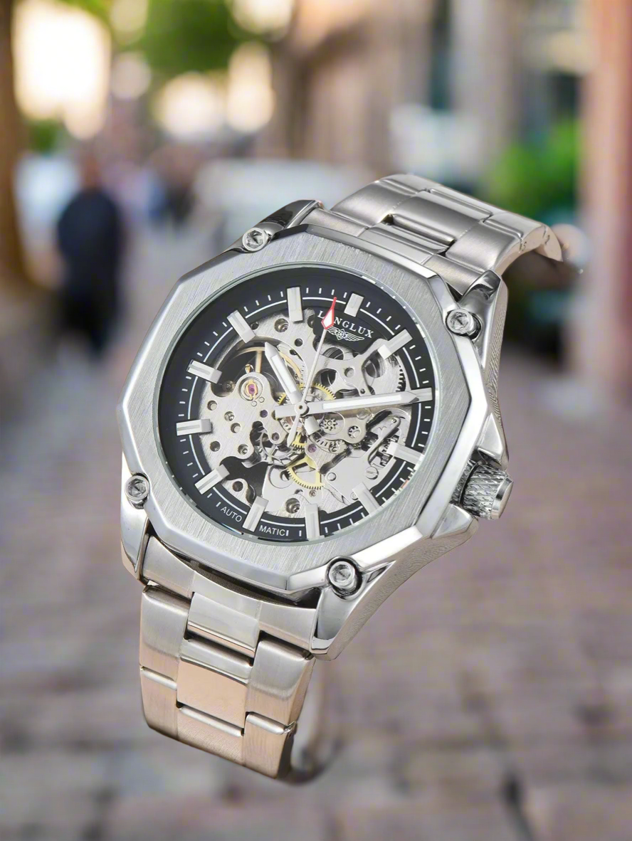 LONGLUX Men automatic mechanical watch luxury watches waterproof skeleton sport style fashion wholesale stainless steel gift