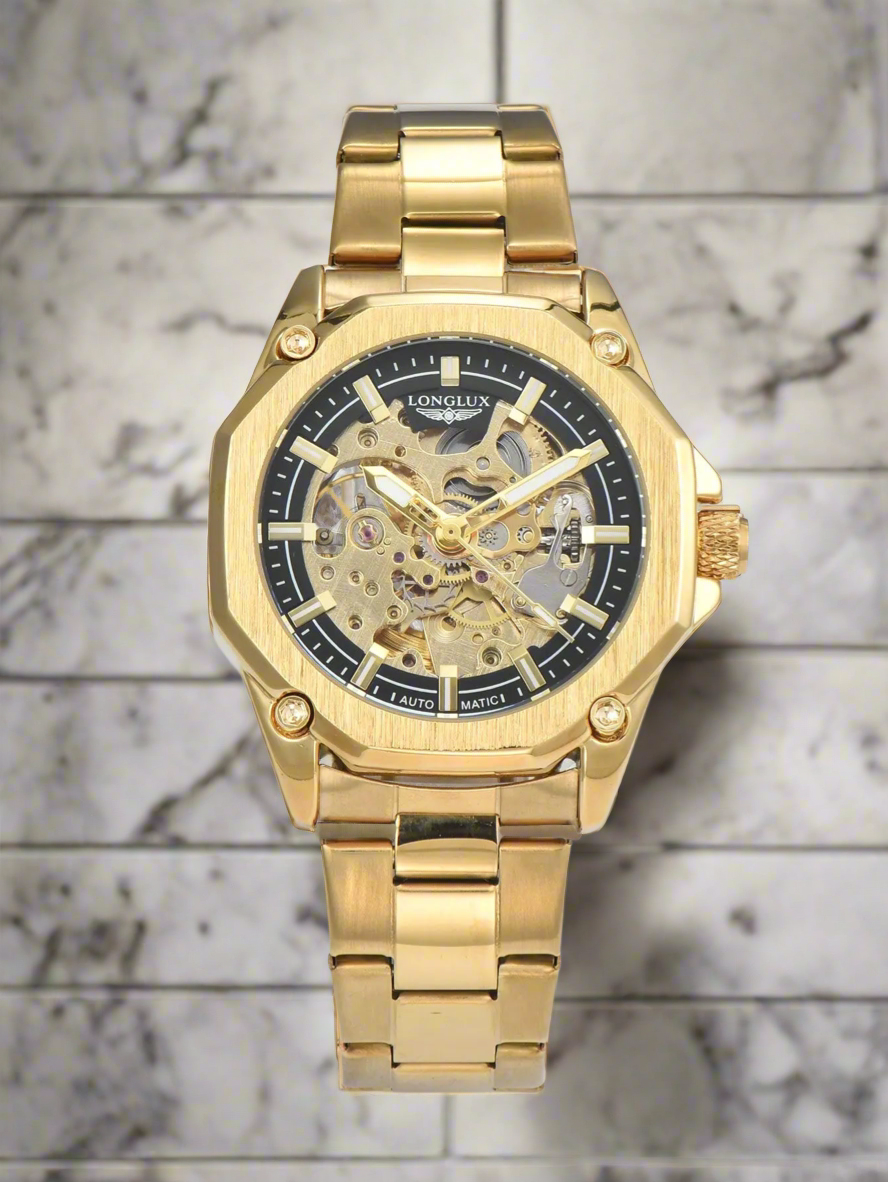 LONGLUX Men automatic mechanical watch luxury watches waterproof skeleton sport style fashion wholesale stainless steel gift