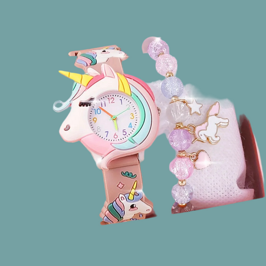 New Children's Cartoon Pattern  Unicorn Silicone   Bead Bracelet Set Student