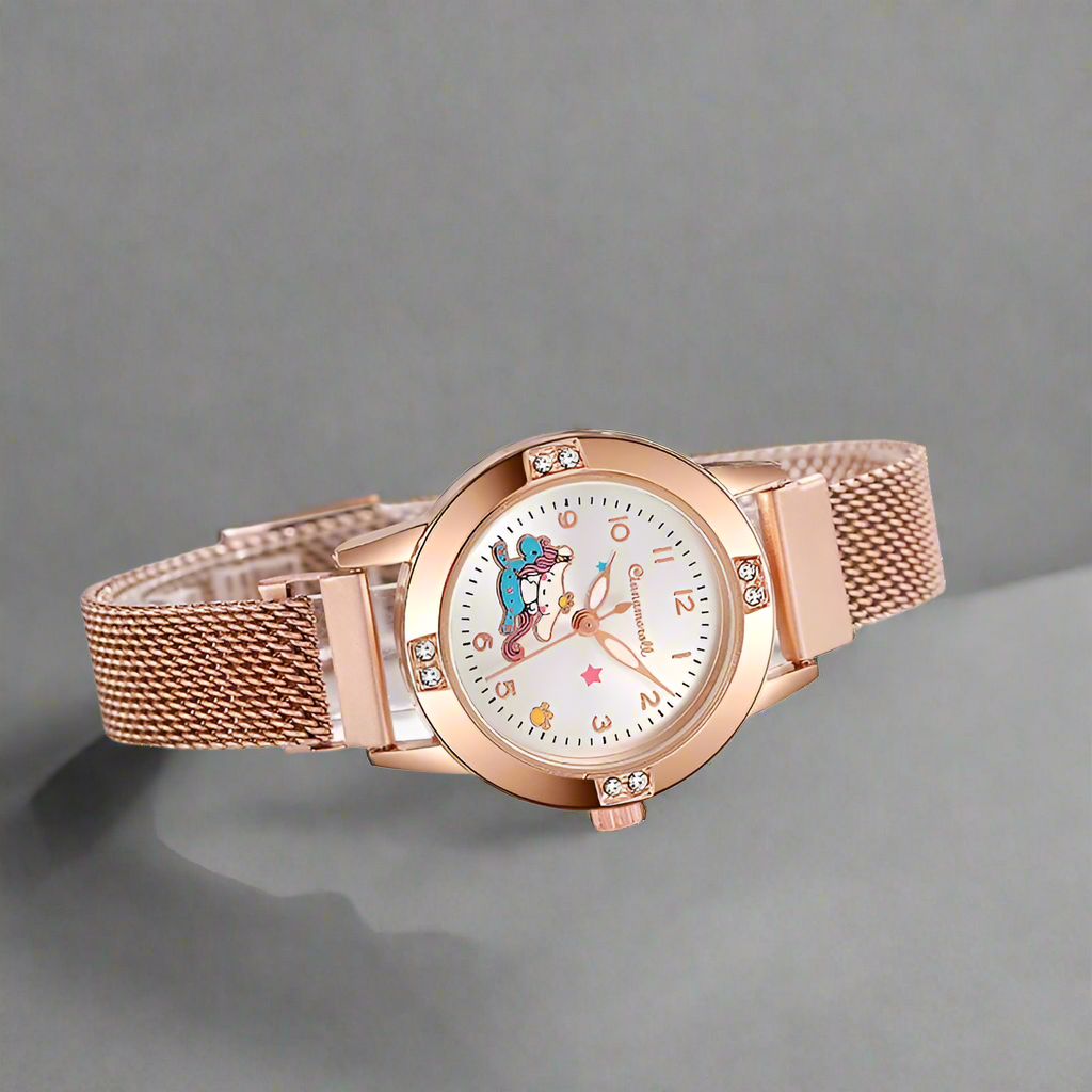 Diamond Ladies Watches Cat Bow Kawaii Pink Ladies Gold Sliver Metal Jewelry Cartoon Magnetic Watch Girls