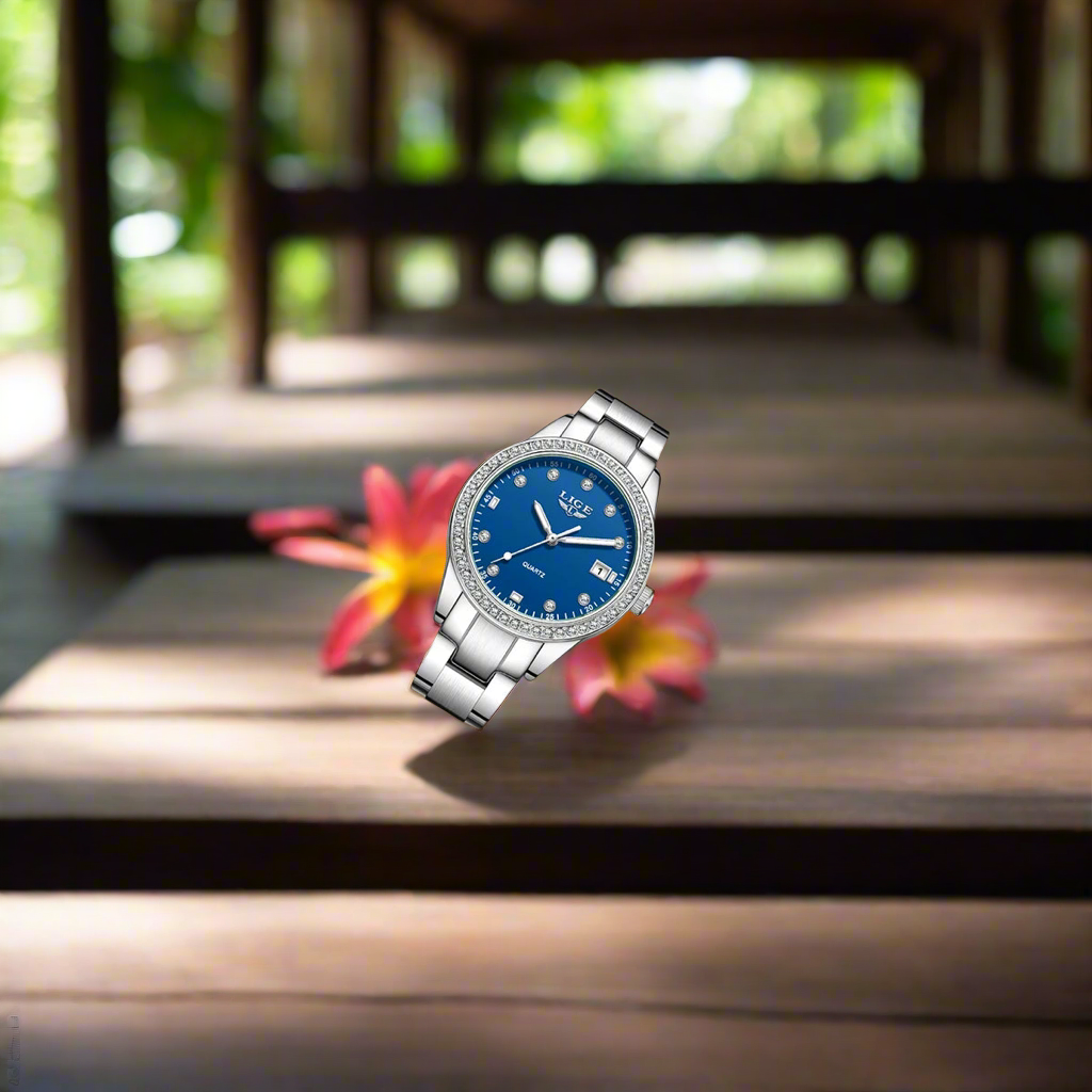 LIGE Simple Fashion Quartz Woman Watch Luxury Elegant Diamond Classic Waterproof Stainless Steel Auto Date Ladies Gift Clock+Box