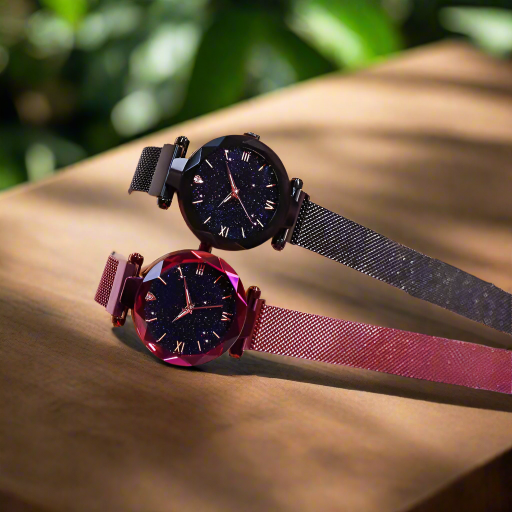 Womens Fashion Starry Sky Watches Magnet Buckle Mesh Belt Diamond Quartz Watch Women Dress Clock