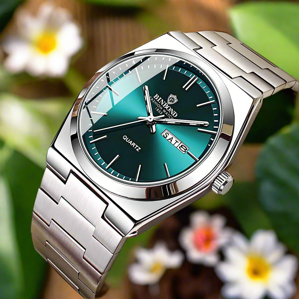 Men Watch Light Luxury Brand Stainless Steel Double Calendar Waterproof Male Business Leisure Fashion Quartz Clock Watches