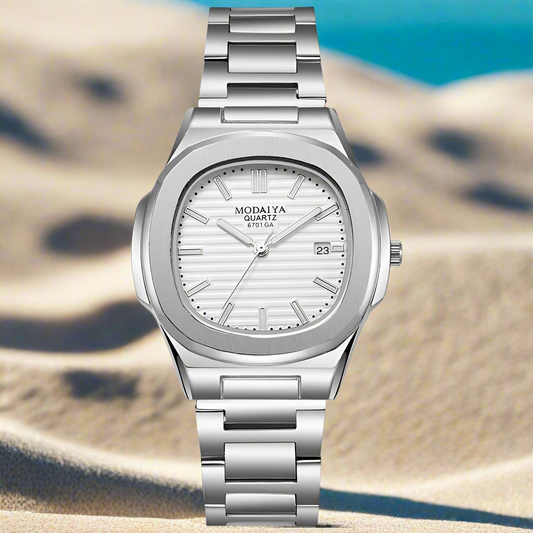 Fashion Luxury Business Square Quartz Watches Classic Stripe Design Dial with Stainless Steel Band Wristwatch for Men