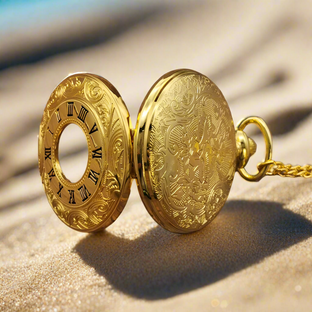 Luxury Gold Roman Numerals Quartz Pocket Watch Chain Men Women Hollow Case Vintage Pendant Necklace Best Gifts for Men Women