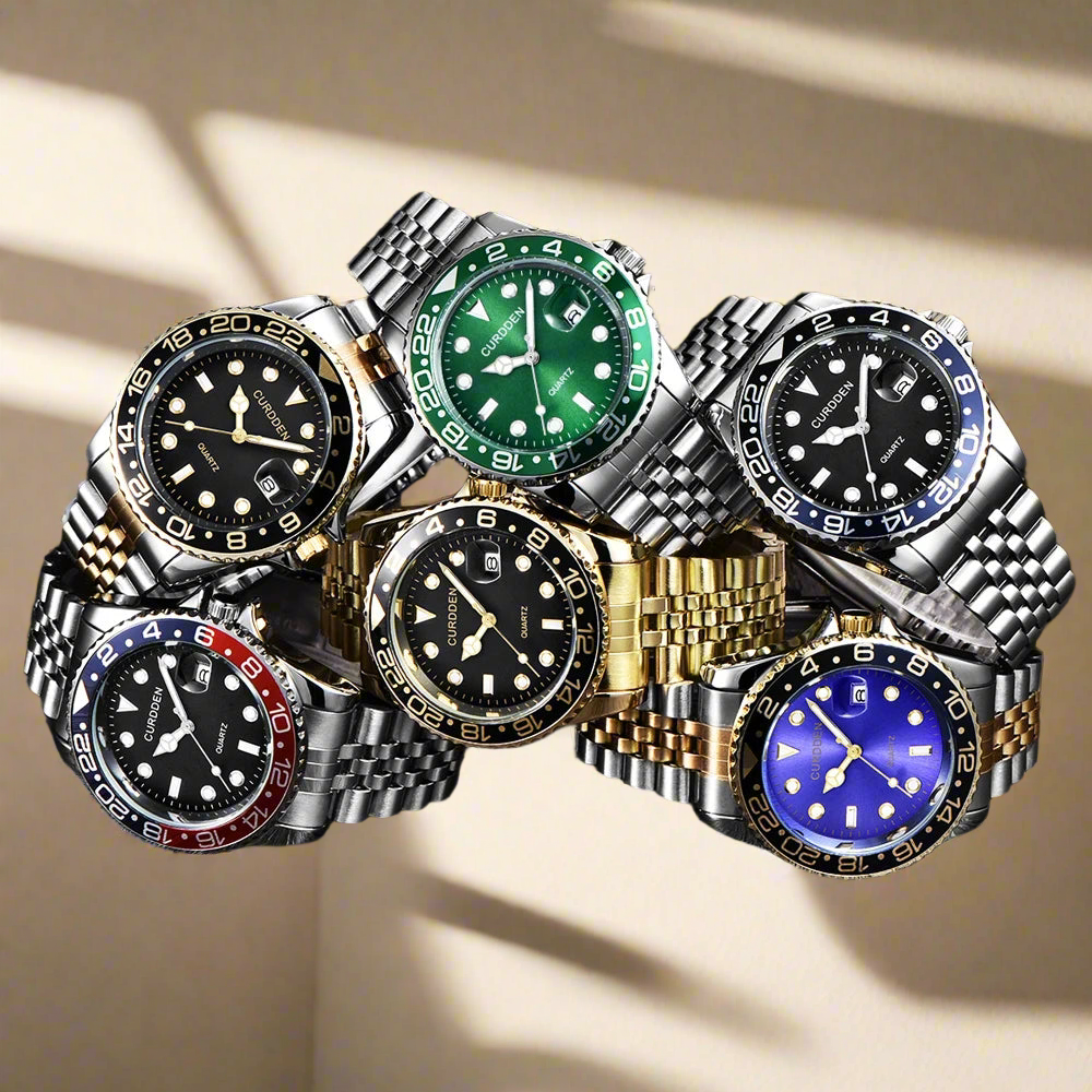 Design CURDDEN Brand Watches For Men Fashion Full Stainless Steel Golden Date Quartz Watch