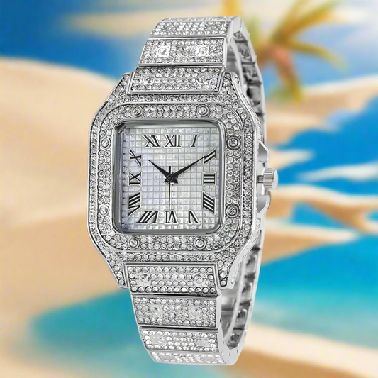 Watch For Men Luxury Gold Square Diamond Full Sky Star Male's Clock Watches Steel Band Quartz Wristwatch