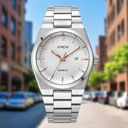 Men Original Famous Brand Watches Fashion Casual Alloy Band Calendar Gifts Quartz Vintage Watch Silver Relogios