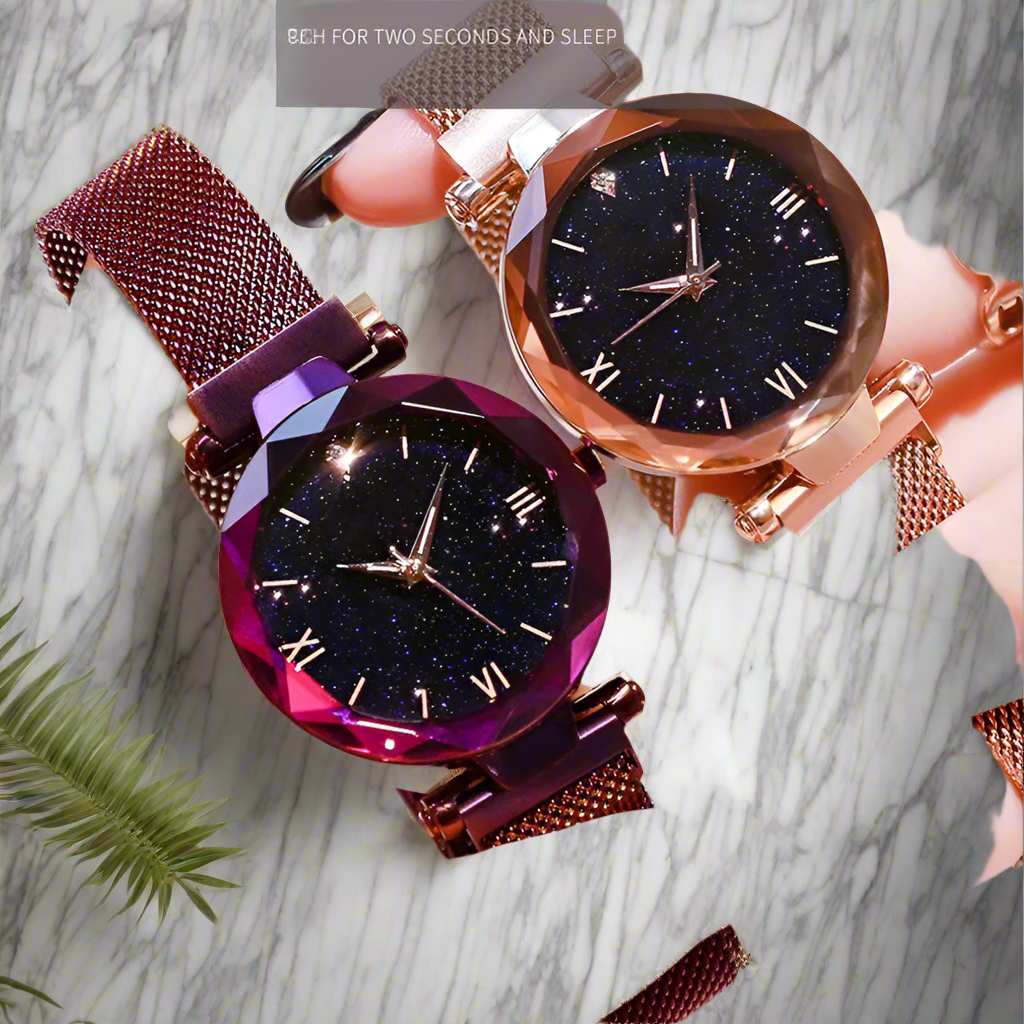 Womens Fashion Starry Sky Watches Magnet Buckle Mesh Belt Diamond Quartz Watch Women Dress Clock