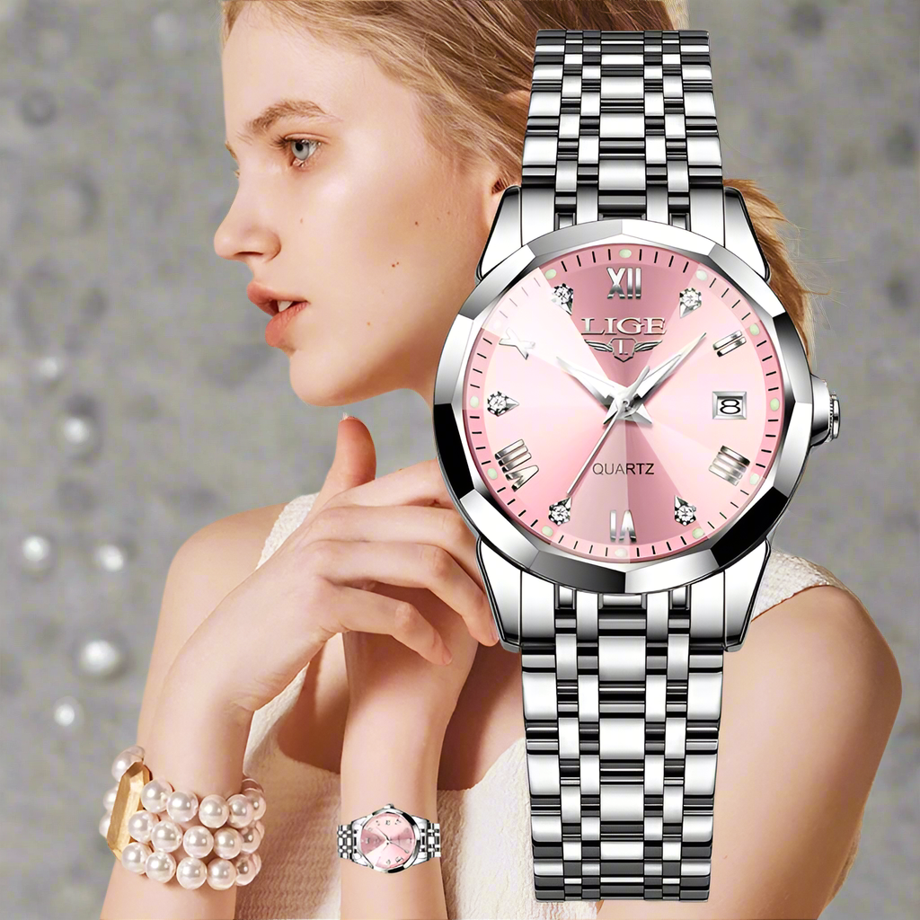 Nordic Simple Style Quartz Movement Women's Wristwatch Fashion Stainless Steel Bracelet Belt Woman Watch LIGE Elegant Ultrathin